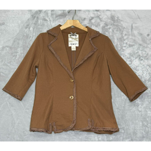 Nick & Mo Blazer Womens Large Brown Knit 3/4 Sleeve Embellished Anthropologie - Picture 1 of 10